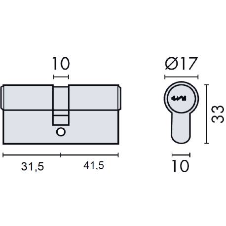 Cylindre européen EXS 4000 2 entrées 31.5x41.5 nickelé mat 3 clés