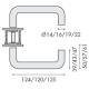 Paire de béquilles U 19 mm sur rosace ronde, inox brossé 316