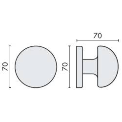 Bouton fixe ROBOT 55, Ø 70 mm sur rosace ronde, chromé mat