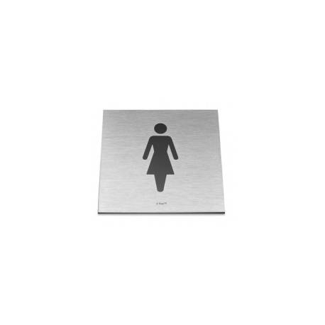 Pictogramme carré à coller 86x86 mm, Femme, inox brossé 316