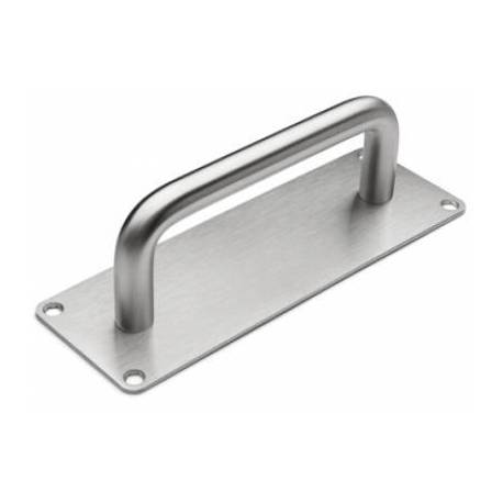 Poignée de tirage sur plaque Ø 14 mm, 175x60 mm, inox brossé 316